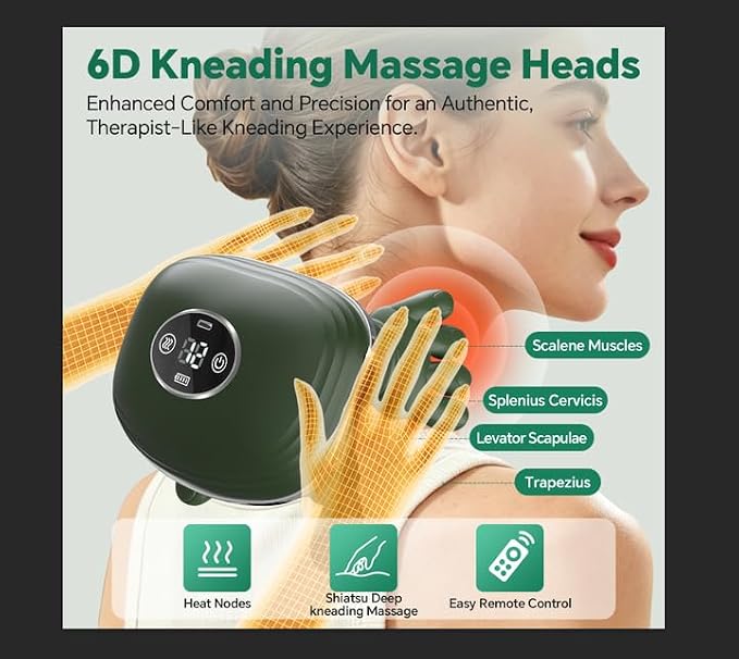 Vinid Neck Massager with Heat, Bionic Shiatsu Neck and Shoulder Massager with 4D Kneading Fingers,LCD Display & Remote Control, Neck Massager for Pain Relief Deep Tissue, Mothers Day(Green) - Image 2