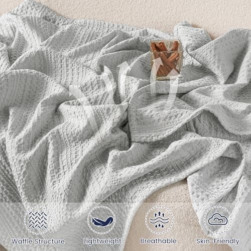 PHF Lightweight Waffle Weave Blanket Twin Size 66"x 90", Soft Woven Summer Blanket for Hot Sleepers - Aesthetic Home Decor for Couch Bed Sofa, Pet Friendly, Light Grey - Image 3