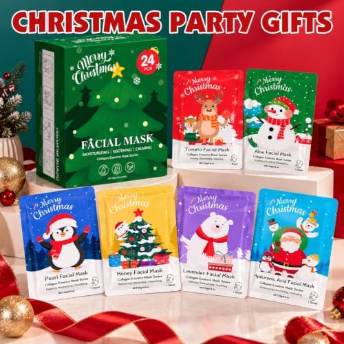 KONEUK 24 Pack Christmas Facial Masks for Stocking Stuffers, Christmas Gift - Image 7