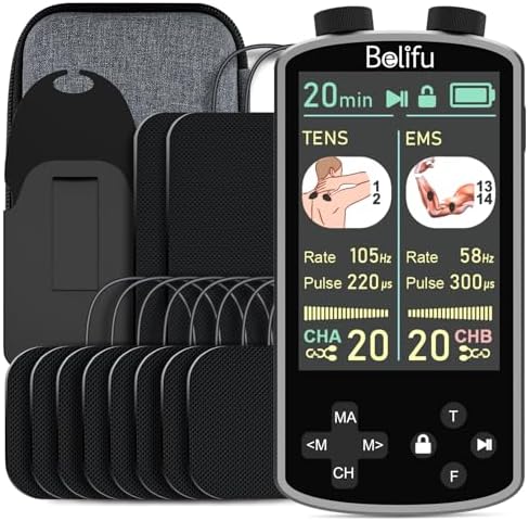 TENS EMS Unit Muscle Stimulator for Pain Relief Therapy - 4 in 1 TENS EMS Relax Custom Frequency+Pulse - Muscle Massager 36 Modes 20 Intensity, Memory & Favorites Function, 3.8" Color Display - Gray by Belifu