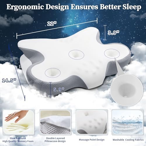 Cervical Pillow for Neck Pain Relief, Ergonomic Contour Side Sleeper Pillows for Adults, Cooling Memory Foam Pillows for Side Back & Stomach Sleepers as Ideal Gifts - Image 5