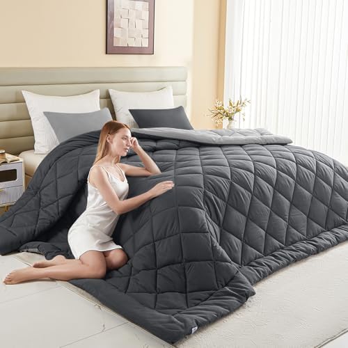 120x98 Oversized King Comforter,Super King Size Comforter Oversized, All Season Soft Lightweight Quilt Down Alternative Duvet Insert with 8 Corner Tabs, Dark Grey/Grey by MIOTO