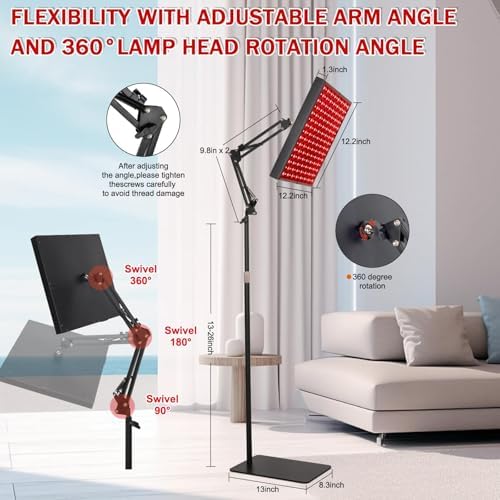 Red Light Therapy Panel with Stand, 12.2" Square 225 LEDs 660nm & 850nm - Image 3