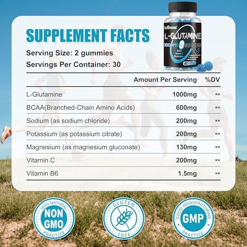 inGreens L-Glutamine Gummies 1000mg with BCAA, 240 Count - Image 2