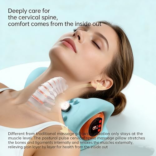 Neck Massager with Heat,3-in-1 EMS Pulse/Vibration/Heating with Remote Control,Electric Cervical Neck Traction Pillows for Pain Relief and Muscle Relaxation Gifts for Women Men(Blue) - Image 2