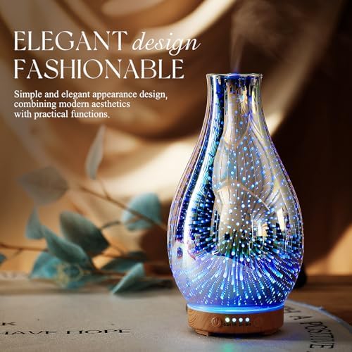 Porseme Essential Oil Diffuser 3D Glass Aromatherapy Ultrasonic Humidifier Cool Mist, Auto Shut-Off, Timer Setting, BPA Free for Home Office Hotel Yoga Gym Leisure SPA Gift 100ml - Image 4