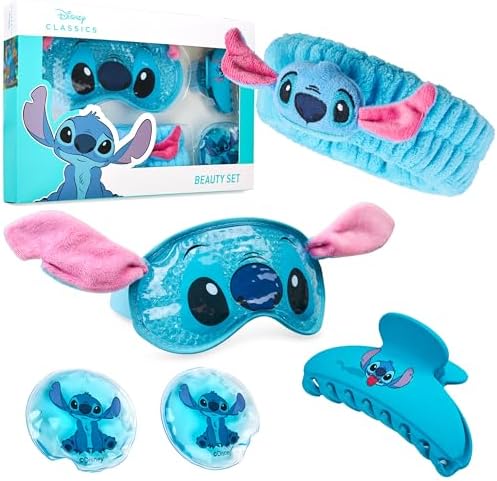 Disney Stitch Beauty Accessories Set with Cooling Eye Mask Gel Eye Pads Fluffy Skincare Headband Hair Claw Clip Relaxing Beauty Gifts for Women (Blue) - Image 2