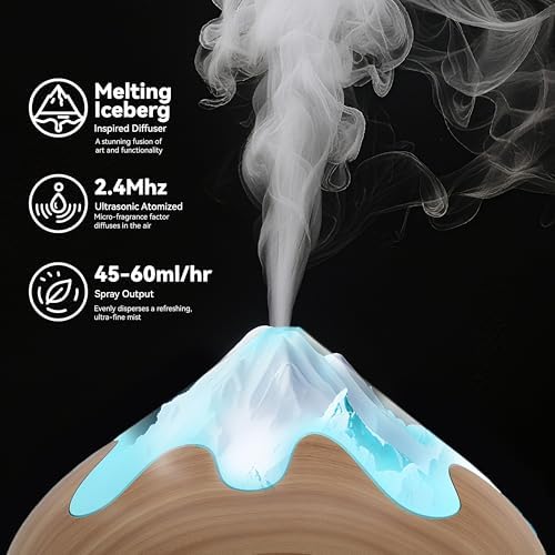 500ML Essential Oil Diffuser, Aromatherapy Diffuser with Remote Control, Multifunctional Air Diffusers for Home Office Room, Fragrance Aroma Diffuser with 7 Color LED & 2 Mist Mode, Brown - Image 6