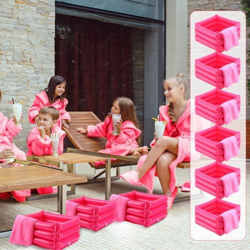 FillTouch 12 Pcs Foot Spa Kit for Girls Kids 12.5''x12.5''x8.3'' Foot Care Bath and 12''x28'' Hand Towels Washbasin Salon Towels Portable for Sleepover Spa Swim Birthday Party Supplies(Rose Red) - Image 6