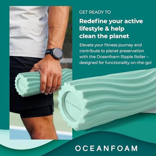 Oceanfoam Ripple Travel Foam Roller (11" x 3.35") Firm Mini Foam Roller for Physical Therapy, Deep Tissue Massage, Back Pain - High Density, Ergonomic Wave Textured - Yoga, Pilates, Exercise (Seafoam) - Image 3