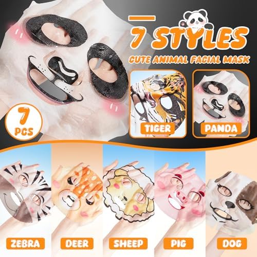 7 Packs Cute Animal Character Design Facial Masks, Deep Hydrating Spa Masks for All Skin Types, Gift for Kids' Birthday Party, Girl's Night, Enjoy Skincare Life - Image 2