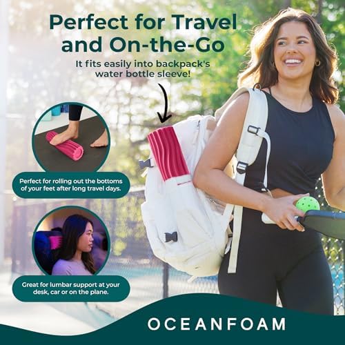 Oceanfoam Ripple Travel Foam Roller (11" x 3.35") Firm Mini Foam Roller for Physical Therapy, Deep Tissue Massage, Back Pain - High Density, Ergonomic Wave Textured, Yoga, Pilates, Exercise (Hot Pink) - Image 4