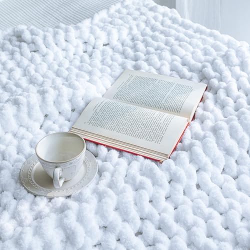 Chunky Knit Throw Blanket for Couch，40x50 Inches White - Image 2