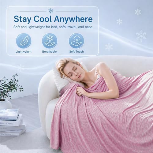 Cooling Blanket for Hot Sleepers - Lightweight Breathable Cool Cold Blanket - Keep Cool for Night Sweats, Soft Thin Ice Throw Blankets for Bed Couch Sofa, (Pink, 50"x70") - Image 2