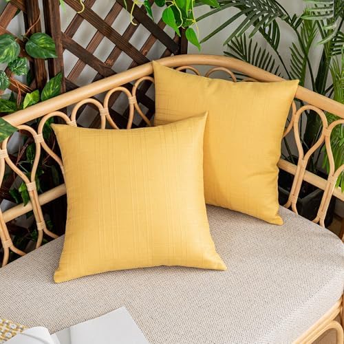 Kevin Textile Outdoor Waterproof 26”x26” Pillow Covers 2 Pack, Yellow - Image 4