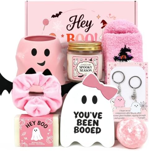 Halloween Boo Basket Stuffers for Women Girls, 8pcs Boo Basket for Adults Kids Teens Care Package Gift Box,Pink Ghost Halloween Mug by DULUDULU