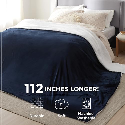 Bedsure GentleSoft Sherpa Fleece Cal King Blankets for Bed, Non-Heated, Thick and Warm Oversized Throw for Women and Men, Soft Fuzzy Plush Large Blanket for Winter, Navy, 112x98 Inches - Image 3
