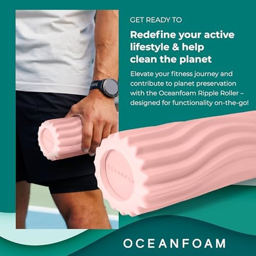 Oceanfoam Ripple Travel Foam Roller (11" x 3.35") Firm Mini Foam Roller for Physical Therapy, Deep Tissue Massage, Back Pain - High Density, Ergonomic Wave Textured - Yoga, Pilates, Exercise (Blush) - Image 3