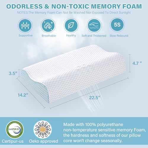 Memory Foam Cooling Bed Pillows for Sleeping, Ergonomic Cervical Pillow for Neck and Shoulder Pain Relief, Adjustable Cold Pillow,with Pillowcase（Blue） - Image 5