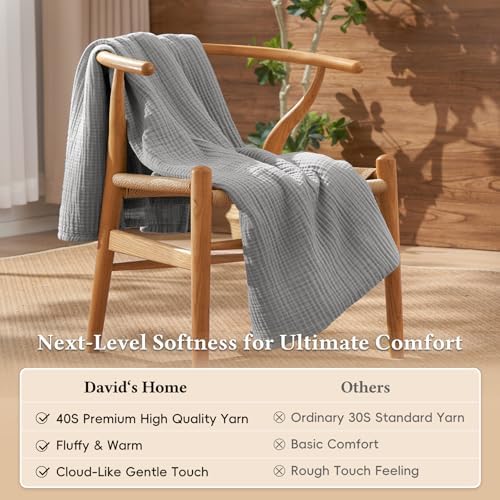 David's Home 100% Natural Cotton Muslin Blanket King Size, 4-Layer Soft Breathable Lightweight Cozy Throw Guaze for Hot Sleepers, 3D Bubble Room Decor for Bed Couch, Giftable, Dark Grey, 108"x90" - Image 4