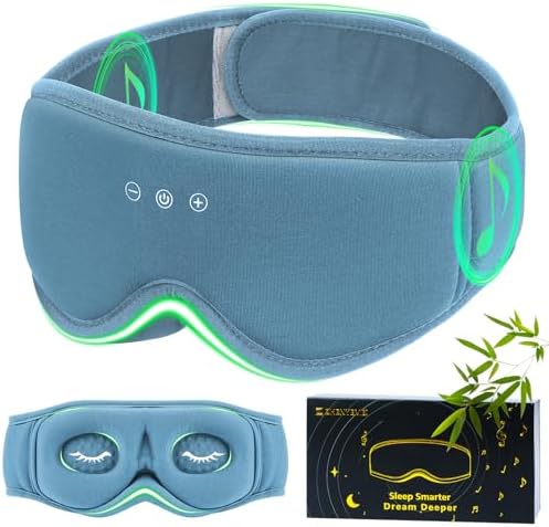 Sleep Mask with Bluetooth Headphones - Sleep Headphones for Side Sleeper Blackout Eye Mask for Sleeping 3D Contoured Sleep Eye Cover Headband Ear Plugs Low Noise Hook (Blue) by RestEasyLiveCalm