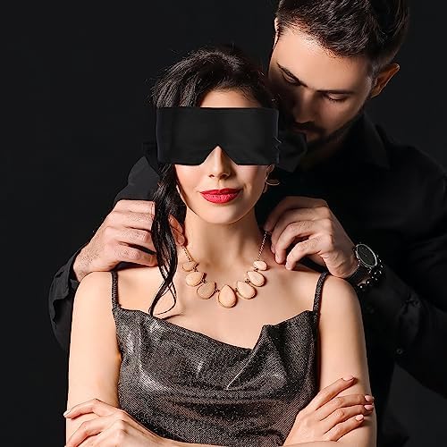 FRESHME Satin Sleep Mask - Comfortable Eye Mask Blindfold for Women Men Soft Adjustable Blackout Eye Cover Shade for Night Sleeping Travel Meditation Pure Black Valentine's Day Gift 160cm/63in - Image 3