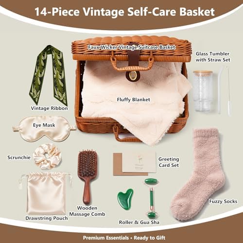 14-Piece Vintage Birthday Gift for Women, Relaxing Spa Care Package with Blanket, Self-Care Gift Basket for Women, Wife, Sister, Best Friend - Image 3