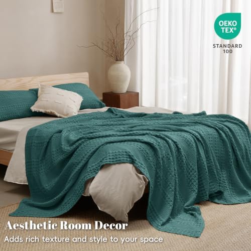 PHF Lightweight 100% Cotton Waffle Blanket for Bed, Twin XL, Teal - Image 5