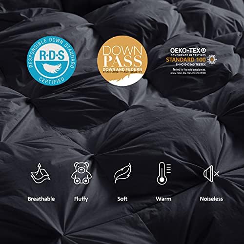 Luxurious All-Season Goose Down Feather Fiber Comforter California King Size Duvet Insert, Exquisite Pinch Pleat Design, Premium Baffle Box, 100% Egyptian Cotton Cover, 80 oz. Fill Weight, Black - Image 5
