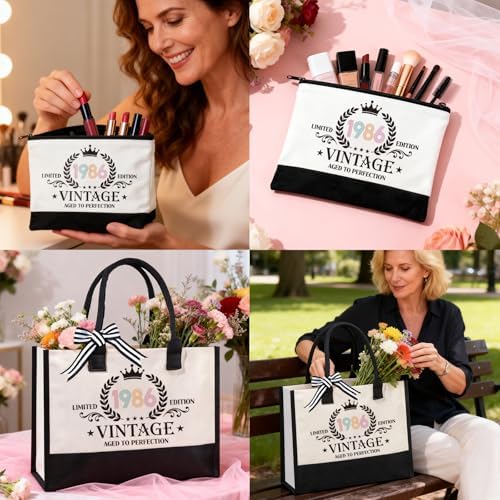 40th Birthday Gifts for Women, Vintage 1986 Birthdays Gift For Her, Cool 40 Year Old Birthday Gifts Set For Mom Wife Sister Friends Coworkers, Unique Gift Ideas With Tumbler Greeting Card Tote Bag - Image 5