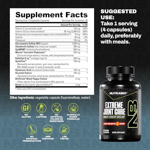 NutraBio Extreme Joint Care - Joint Support Supplement - Joint Health Supplement, Supports Joints, Mobility, and Cartilage - 120 Capsules - Image 4