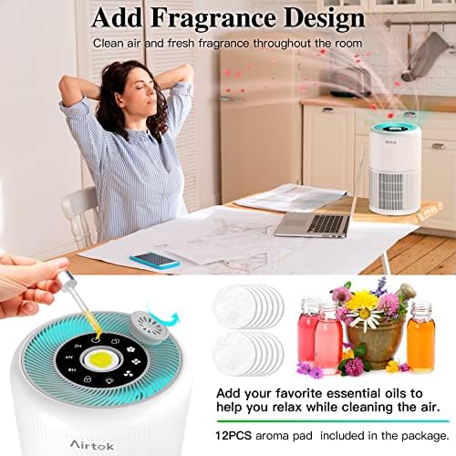 AIRTOK HEPA Air Purifier for Bedroom Home with Fragrance Sponges | 4-In-1 H13 True HEPA Air Filter for Smoke Dust Pollen Pet Dander Odors,99.97% Removal to 0.1 Microns | Ozone-Free, Night Light - Image 5