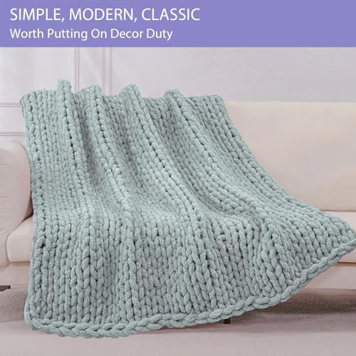 Bigacogo Chunky Knit Throw Blanket for Couch, 51x63 inches, Misty Green - Image 3