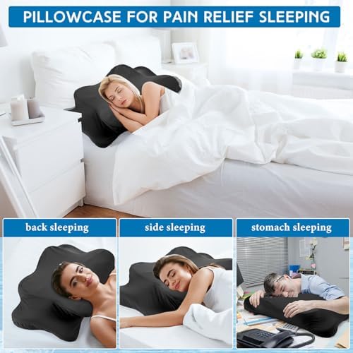Hahafelt Cooling Cervical Pillowcase Cover with Envelope Closure (Only Pillow Case) Ergonomic Neck Pillowcase Smooth Soft Cool Pillow Cover for Side Back Stomach Sleepers(Black,Queen Size) - Image 5