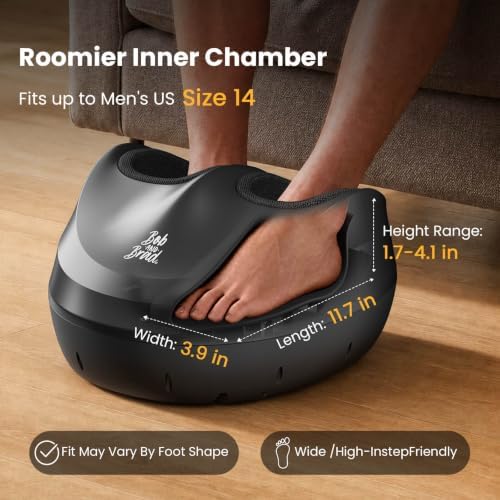 BOB AND BRAD Foot Massager Machine with Heat, FSA Shiatsu Foot Massager for Plantar Fasciitis & Neuropathy with Kneading & Compression HSA Eligible, Cordless Remote Control, Gift for Family, Size 14 - Image 3