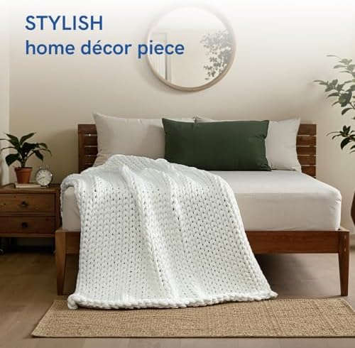 YnM Cooling Chunky Throw Blanket, Medium-Weight, Hand Knitted, Skin Friendly, Ventilated and Breathable, Machine Washable, Home Décor Piece for Couch, Sofa and Bed (White, 40x50 Inch) - Image 3