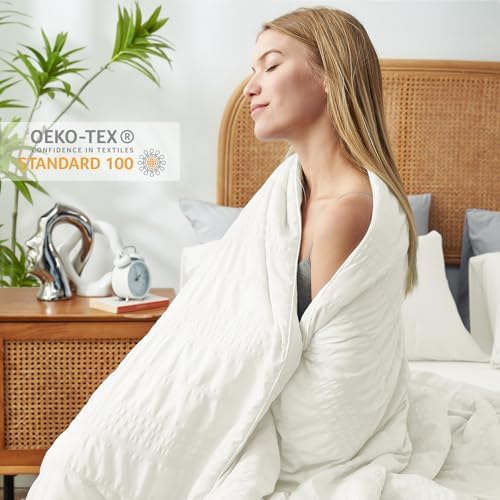 Cozy Bliss Seersucker Cooling Comforter Queen Size, Q-Max 0.45 Reversible Lightweight Cooling Blanket, Breathable Silk Smooth Summer Bedding Quilt for Hot Sleepers Night Sweats Cream White - Image 5