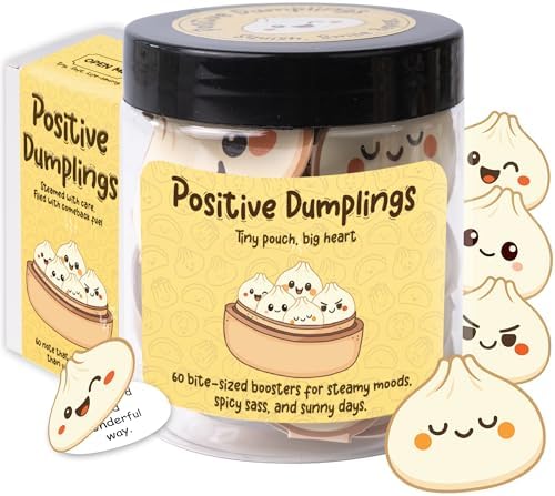 Positive Dumpling Jar – 60 Funny Emotional Uplifting Support Dumplings Affirmation, Back to School Gifts for Students & Teachers, White Elephant Gifts, Funny Gift for Women, Teens, Tweens, Coworkers by KATINAT