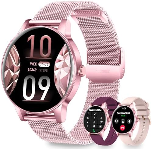Smart Watches for Women (iPhone/Android), 3 Bands, 1.27" HD Round by Fitdafit