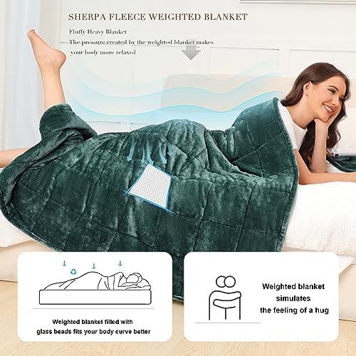 Alomidds Weighted Blanket for Adults, Twin Size 12 lbs Weighted Blankets,Heavy Blanket with Reversible Soft Shiny Fleece and Cozy Warm Sherpa for Couch Bed, 48 x 72 inches,Green - Image 2