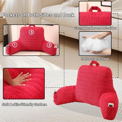 Large Reading Pillow for Sitting Up with Arms,Red Corduroy - Image 5