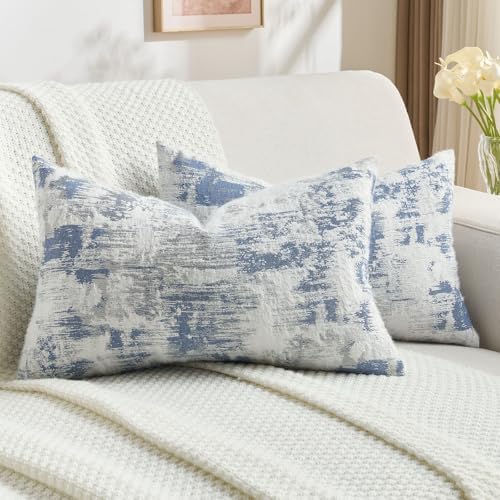 FUTEI Pack of 2 Faux Cashmere Throw Pillow Covers 12x20 Inch,Blue White by FUTEI