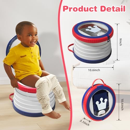 Portable Potty for Toddlers, Foldable Travel Potty with 5-Second Fold, Splash-Proof, Standalone Emergency Toilet with 3 Roll Waste Bags, Road Trips, Camping, Car, Outdoor (Red-blue) - Image 2