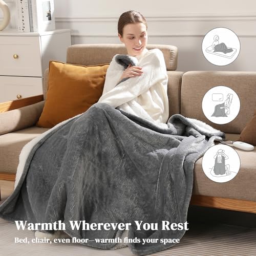 Electric Throw Blanket Heated Throw-Electric Lap Blankets for Adults, Grey - Image 6