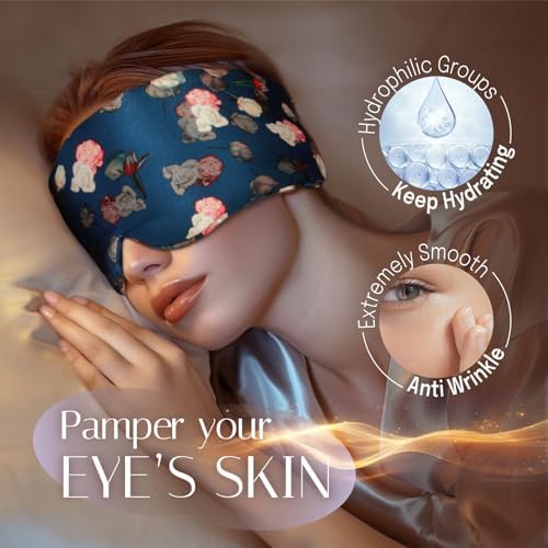 Silk Sleep Mask Soft Pressureless: 100% Mulberry Silk for Eye Skin Anti Wrinkles, Large Size for Total Blackout, Adjustable Wide Velcro Ear Cover, Print - Image 3