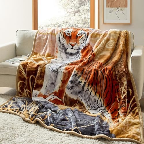 Nestl Korean Mink Blanket Queen Size - 9 Lbs Velvet Fleece Korean Blanket - 2 Ply Warm & Thick Winter Blanket - Wrinkle & Fade Resistant - 79 x 94 Inches (Tiger) by Nestl