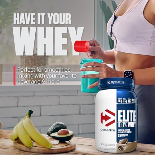 Dymatize Elite 100% Whey Protein Powder, Cookies & Cream, 25g of Protein, 5.5g BCAAs, Less Than 140 Cal., Gluten Free, 3g Carb, 2g Sugar, 3g Fat (25 Servings) - Image 6