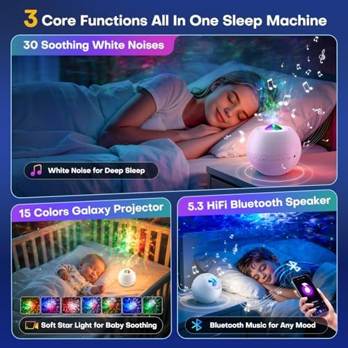 Sound Machine Light Projector, 30 Sleep Sounds for Adult, Bluetooth Speaker - Image 2