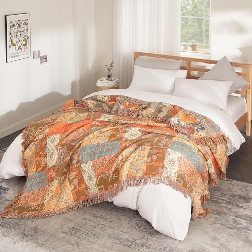Boho Throw Blanket for Bed 90”x108”, 100% Cotton Blanket for Couch Sofa - Image 3