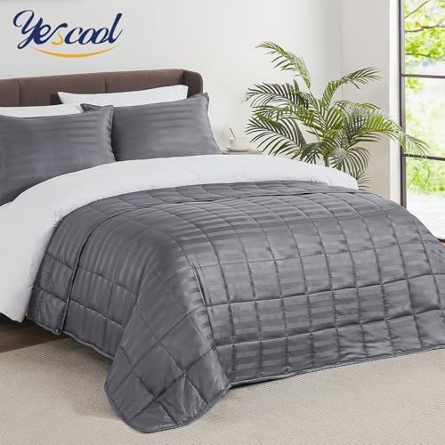 yescool Weighted Blanket for Adults (15 lbs, 60" x 80", Satin Grey Stripes) Heavy Blanket for Sleeping Perfect for 140-160 lbs, Queen Size Breathable Blanket with Premium Glass Bead, Machine Washable - Image 6